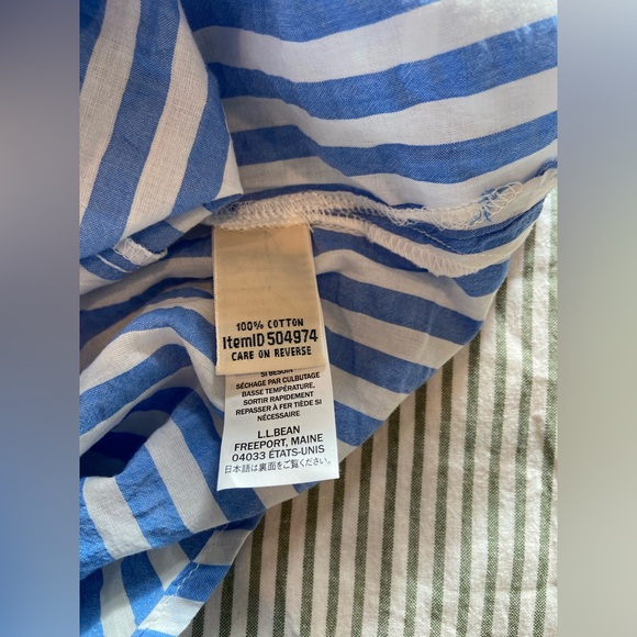 L.L. Bean 100% Cotton Seersucker Striped Button Up Short Sleeve Collared Top M - Picture 5 of 5